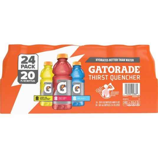 GATORADE, 20 OZ READY TO DRINK, COOL BLUE/LEMON LIME/FRUIT PUNCH, 24/PK - Ready To Drink
